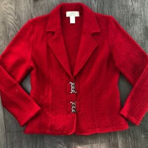 Lisa International red 100 % boiled wool blazer jacket size medium